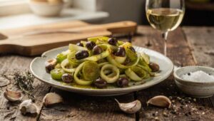 Porri in padella con olive taggiasche: profumati, gustosi e pronti in 15 minuti