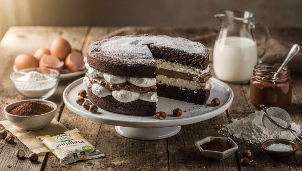 Torta moretta facile: soffice, farcita con panna e crema di nocciole